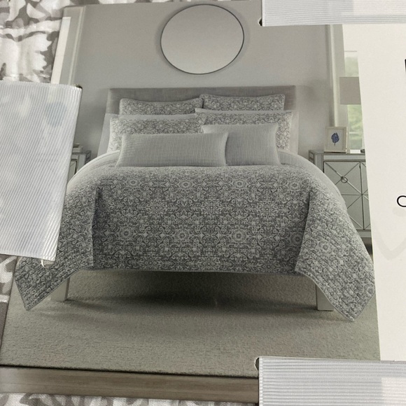 Nicole Miller Home TWIN Cotton Reversible Quilt Gray and White - Picture 5 of 9